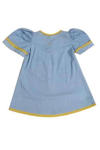 Shop_Mhysa_Blue Handloom Cotton Embroidery Lion Samara Patchwork Dress _Online_at_Aza_Fashions